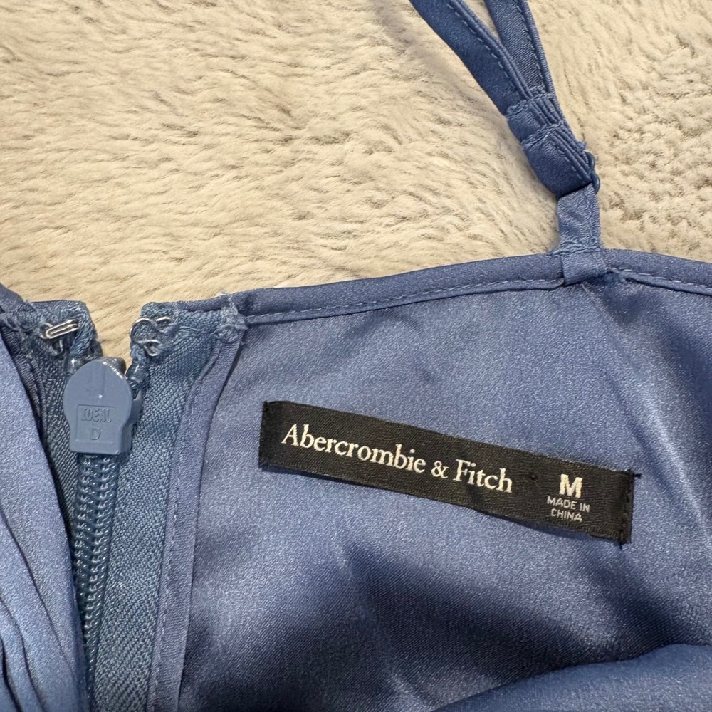 Abercrombie & Fitch Giselle‎ Pleat Mini Dress Blue Satin M Wedding Cocktail NWT - Picture 5 of 11
